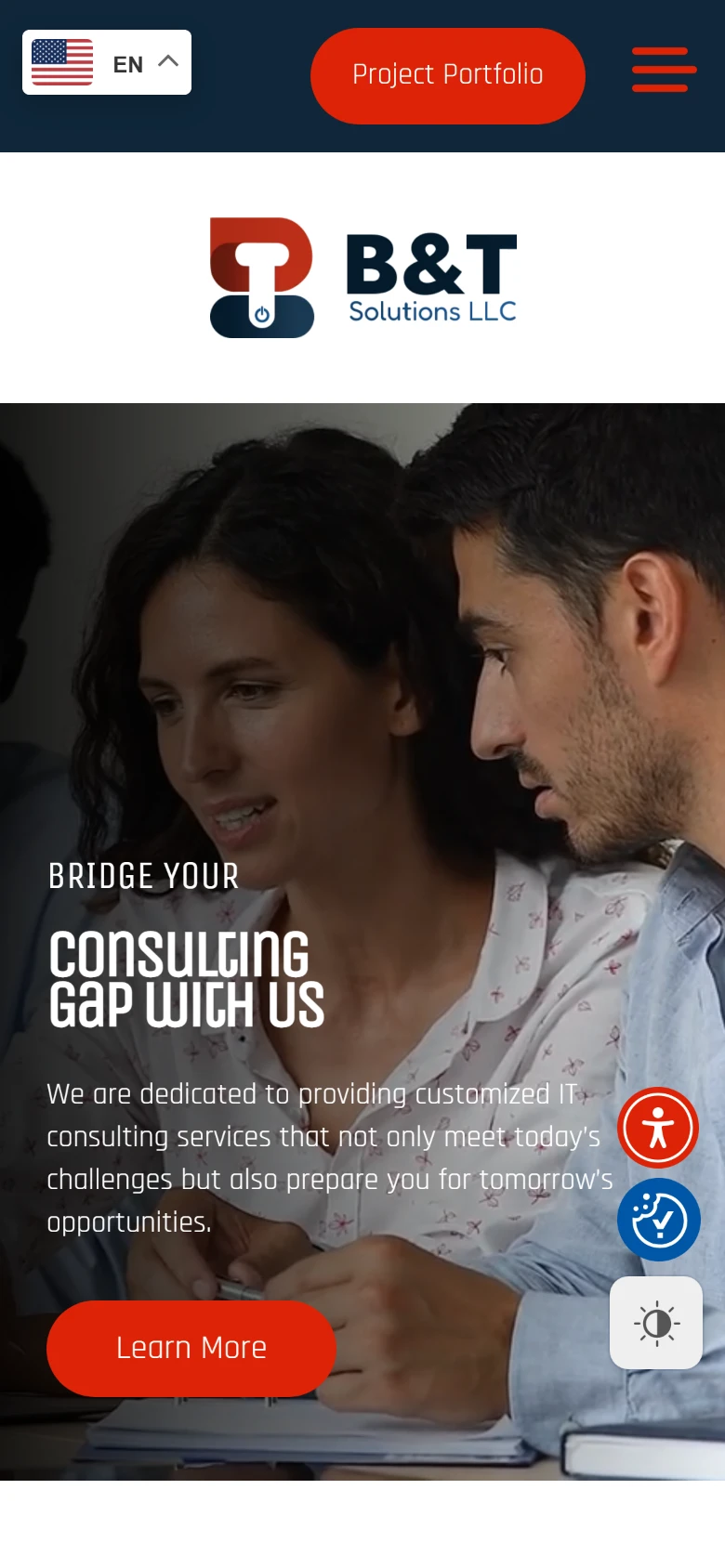 The B&T Solutions home page on a phone