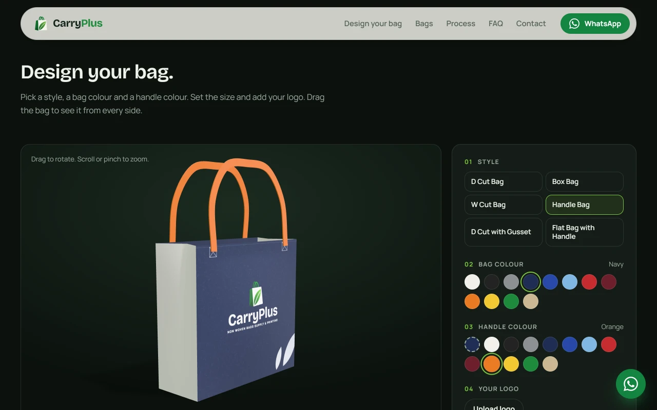 Choosing the CarryPlus bag and handle colours